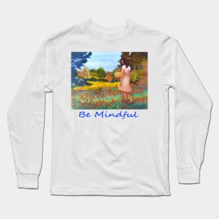 Woman girl walking in meadow zen yoga buddhism Long Sleeve T-Shirt